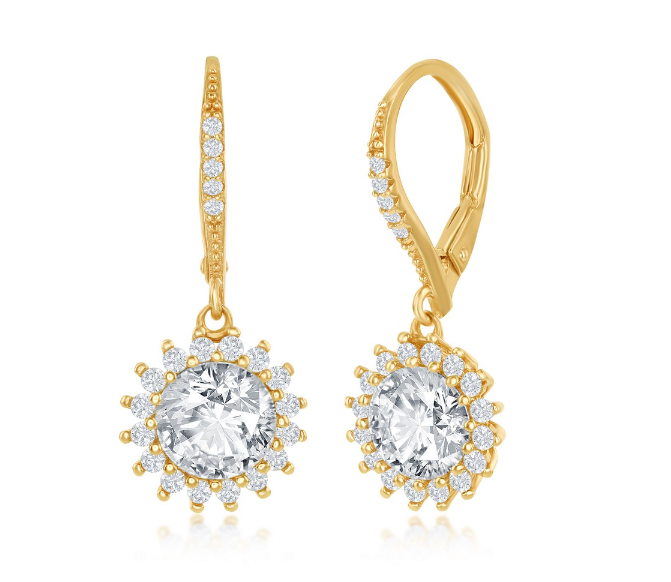 Sterling Silver Round CZ Halo Earrings