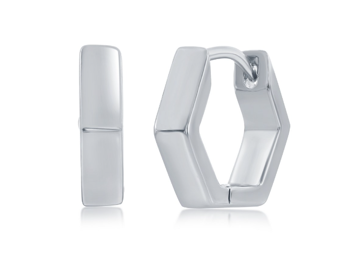 Sterling Silver Geometric Huggie Hoop Earrings