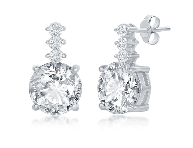 Sterling Silver Round CZ with Bar Stud Earrings
