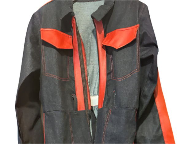 BAB GOOCH | BB Spoke Denim Red Leather Trim Racing Jacket