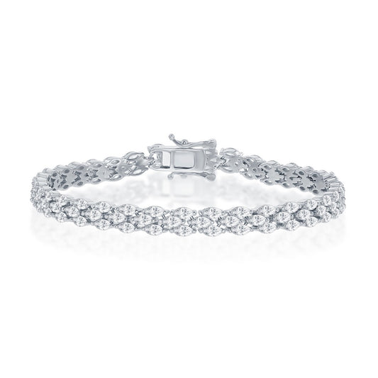 Classic of NY | Sterling Silver Triple Row Marquise-Shaped CZ Tennis Bracelet
