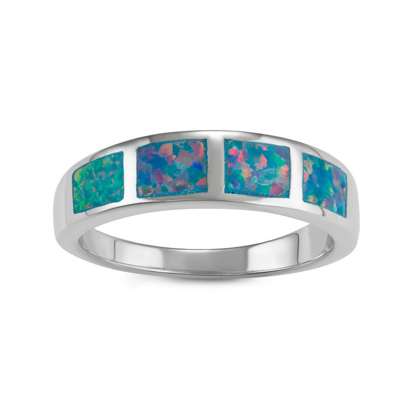 Classic Of NY | Sterling Silver Blue Green Fire Inlay Opal Squares Ring