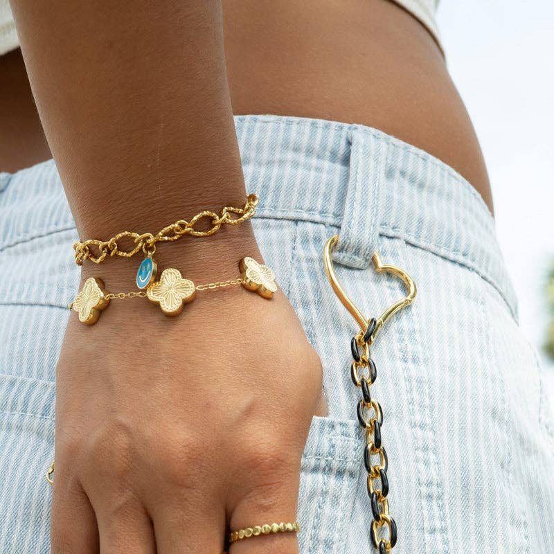 WJW | 18K Gold Stainless Steel Lucky Clover Charm Bracelet