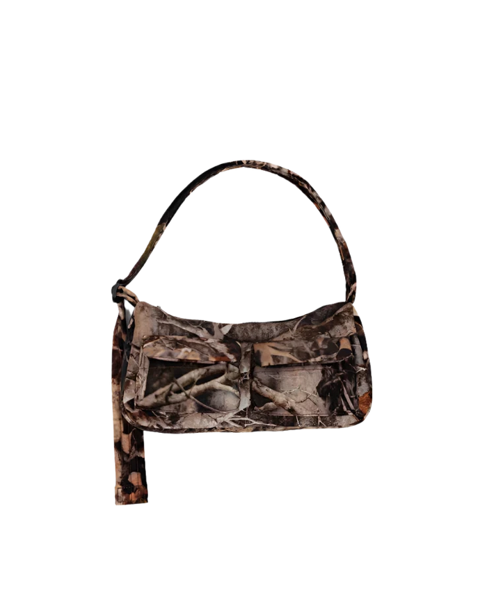 polysooem★人気シリーズ EYELET CAMOUFLAGE SHOULDER BAG, GREY Eyelet suede shoulder bag in Yellowish Brown