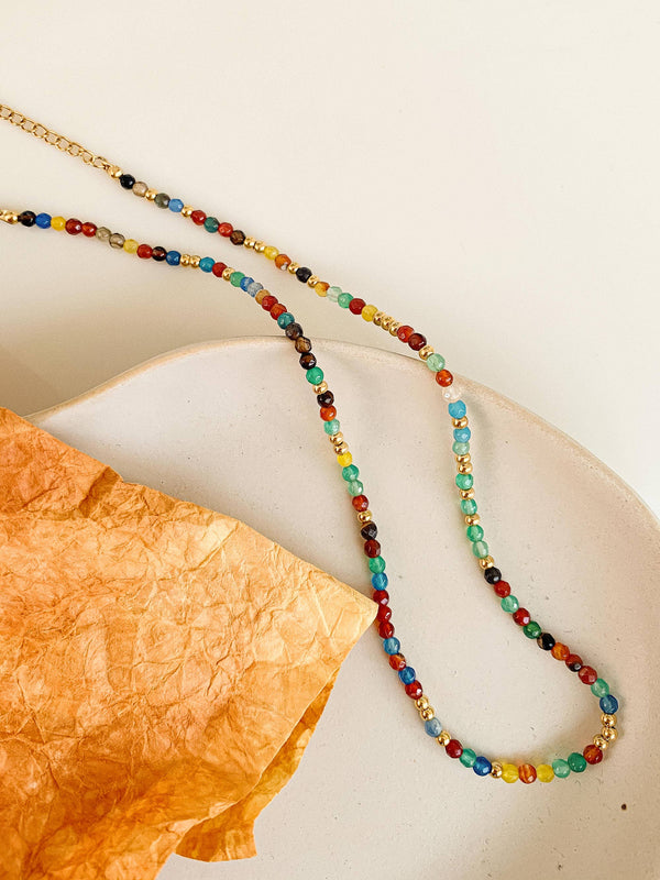 18K Gold Non-Tarnish Beaded Multi Color Necklace