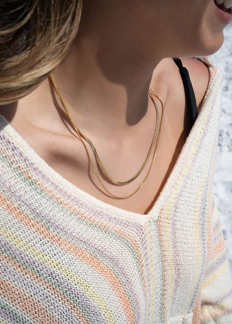 WJW | Herringbone and Snake Layered Chain Necklace