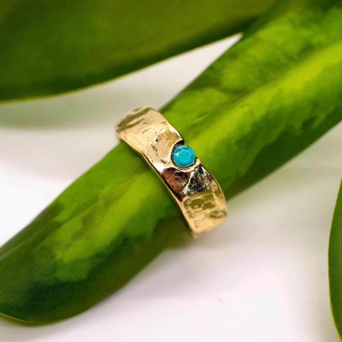 Baizaar | Brass Textured Turquoise Ring