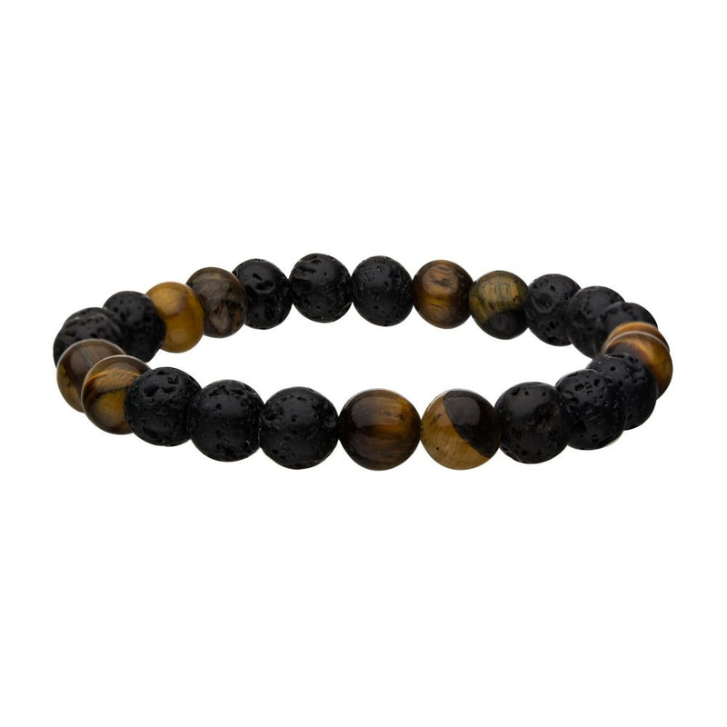 INOX | Black Lava & Brown Tiger Eye Beads Bracelet