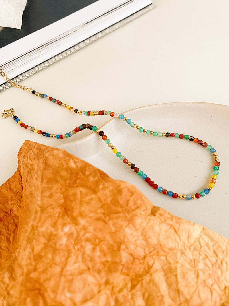 18K Gold Non-Tarnish Beaded Multi Color Necklace