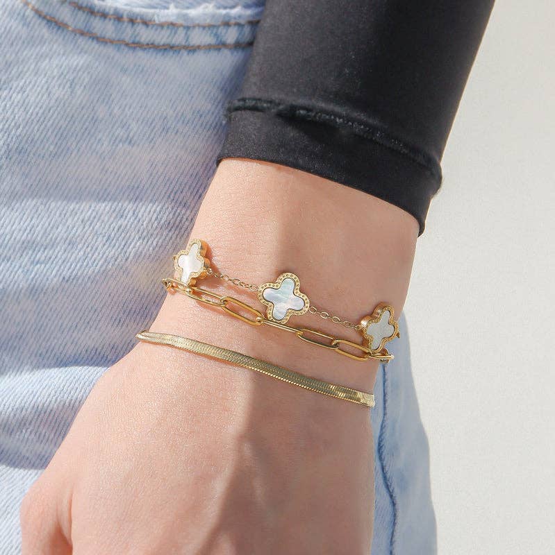 WJW | 18K Gold Stainless Steel Lucky Clover Charm Bracelet
