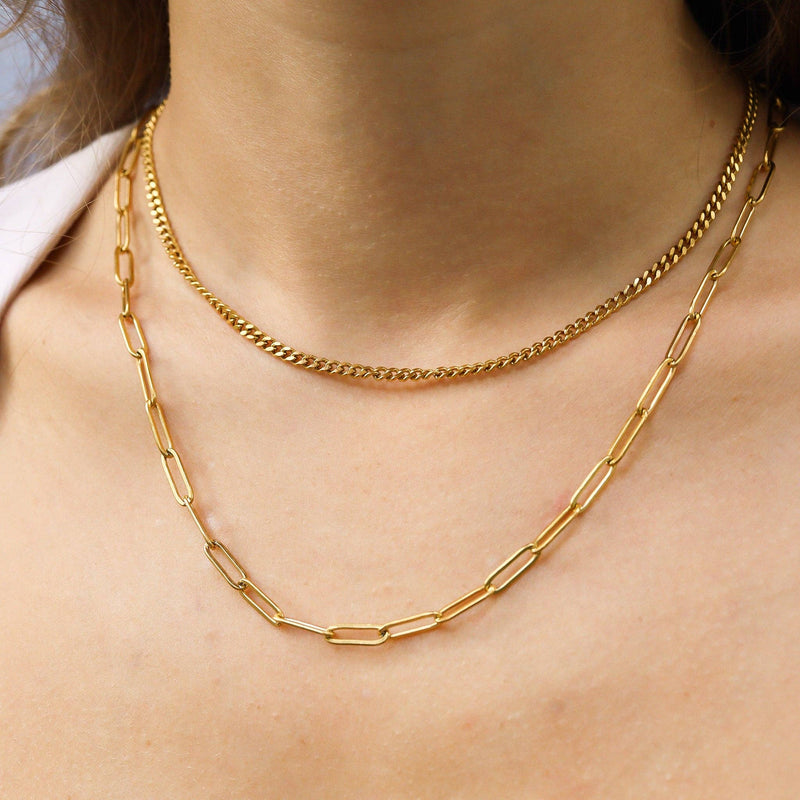 WJW | Curb and Paperclip Layered Chain Necklace