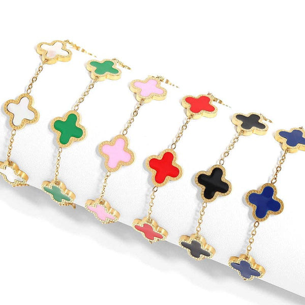 WJW | 18K Gold Stainless Steel Lucky Clover Charm Bracelet