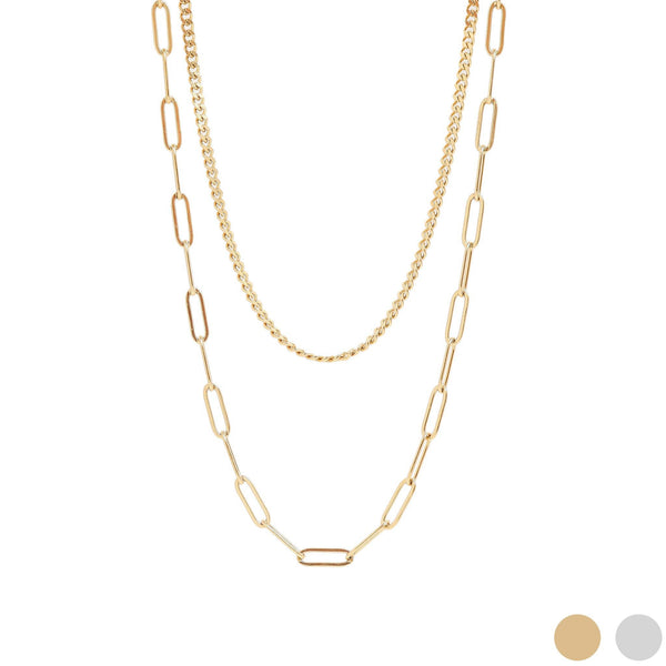 WJW | Curb and Paperclip Layered Chain Necklace