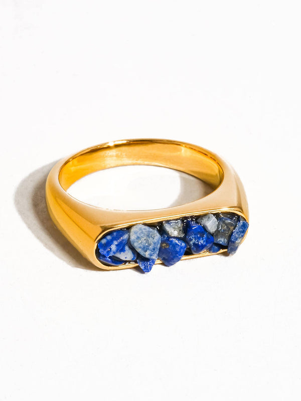 18K Gold Non-Tarnish Crushed Crystal Ring Size 7