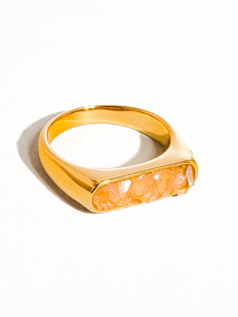 18K Gold Non-Tarnish Crushed Crystal Ring Size 7