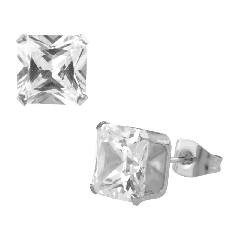 INOX | Clear Square CZ Prong Set Stud Earrings