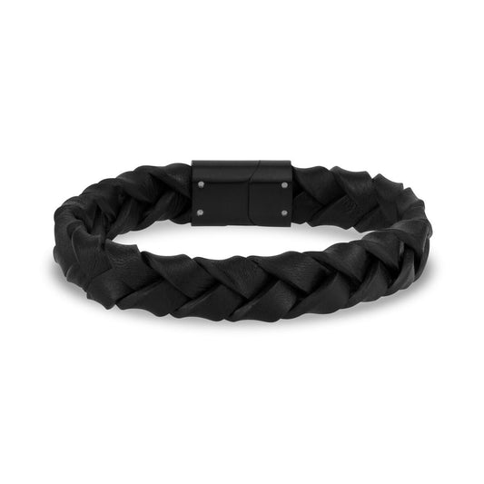 12mm Black Woven Leather Bracelet