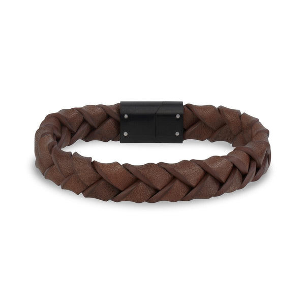 12mm Brown Woven Leather Bracelet