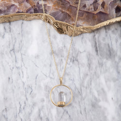 BP012| Brass Crystal Point Pendant on 32" Chain