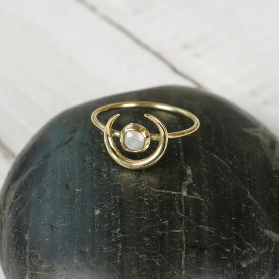 BR116| Brass Horn Ring w/ Faceted Moonstone