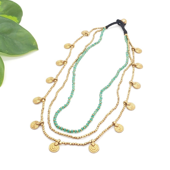 BBN097|  Triple Stranded Beaded Droplet Necklace