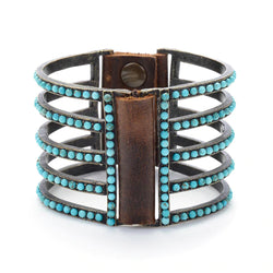 1042| Double Sided Five Bar Vintage Brown w/ African Turquoise Bracelet