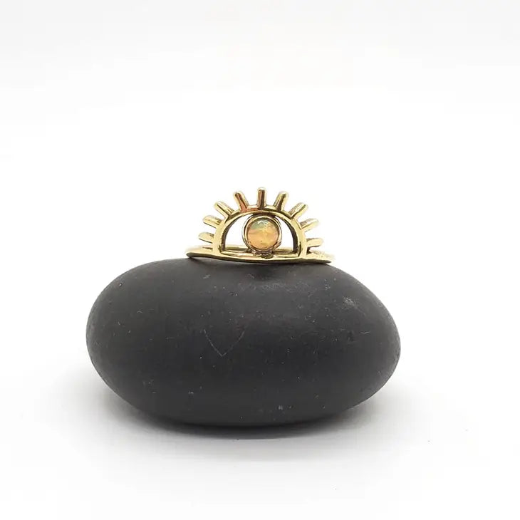 BR104 | Brass third eye ring with opal stone