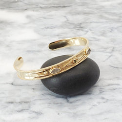 BB027 - Brass Cuff with Labradorite and Tourmaline