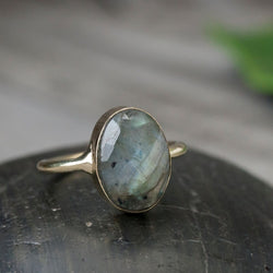 BR056LB| Simple Faceted Stone Brass Ring