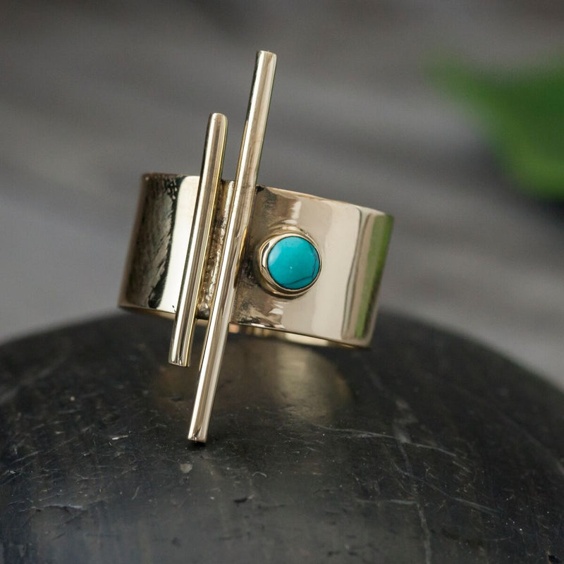 Brass turquoise bar ring - BR059