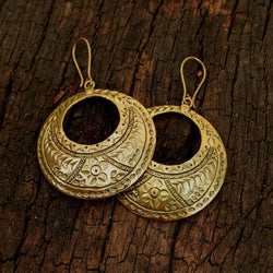 BE021| Brass Etched Crescent Moon Earrings