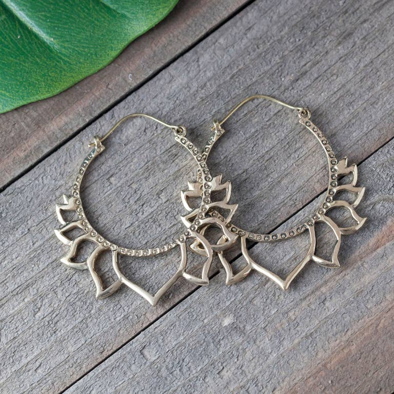 Brass Lotus Decorated Hoops