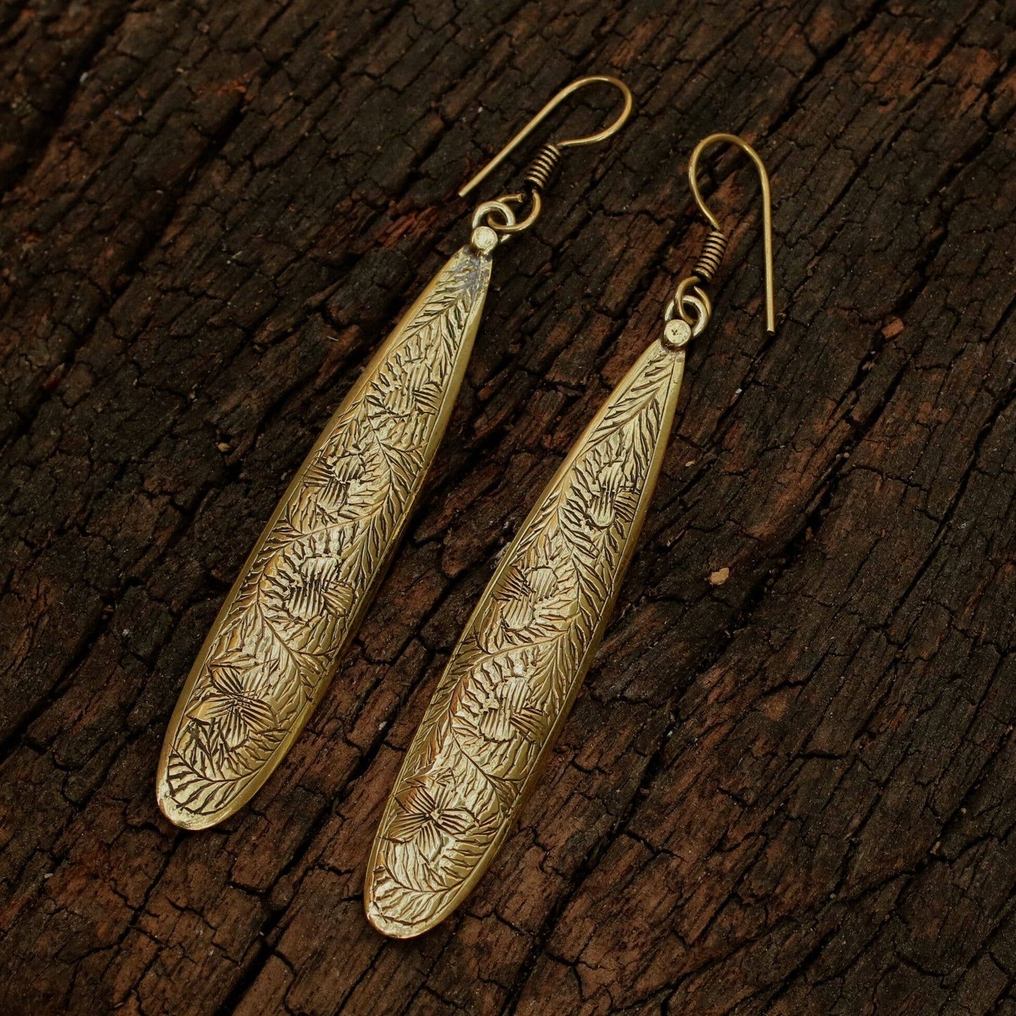 Brass Etched Water Drop Earrings | BE051|