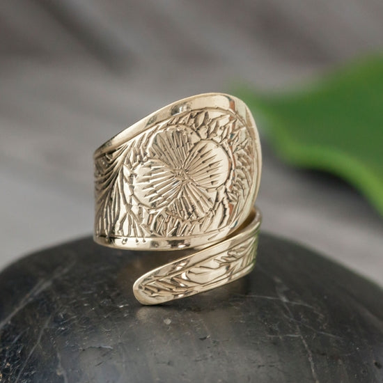 BR008| Adjustable Etched Brass Wrap Ring