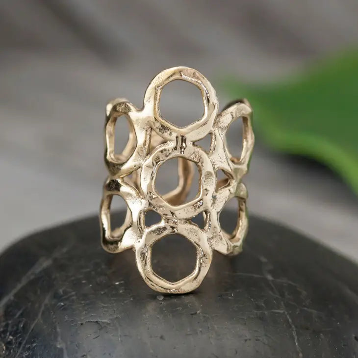 Adjustable Brass Stacked Circle Ring |BR014