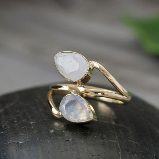 Brass Moonstone Wrap Ring - BR003M