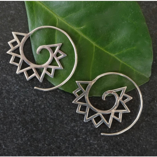 SSE078| Sterling Silver Triangle Decorated Spiral Earrings