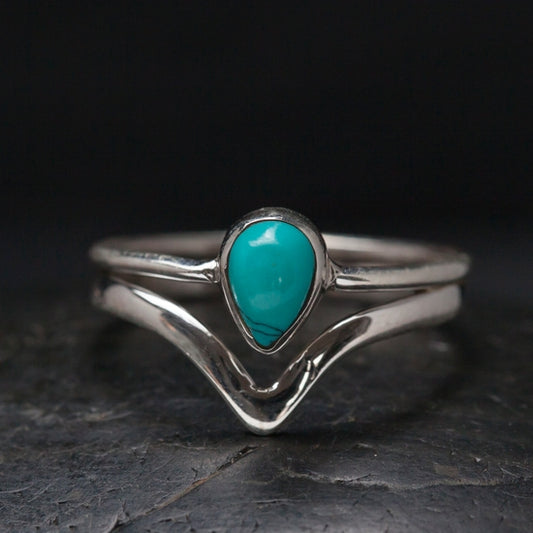 SR069| Sterling Silver Chevron Turquoise Stone Ring