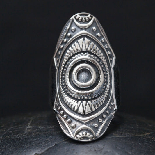 SR051| Sterling Silver Carved Shield Ring