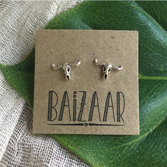 SSE051| Sterling Silver Bull Horn Stud Earrings