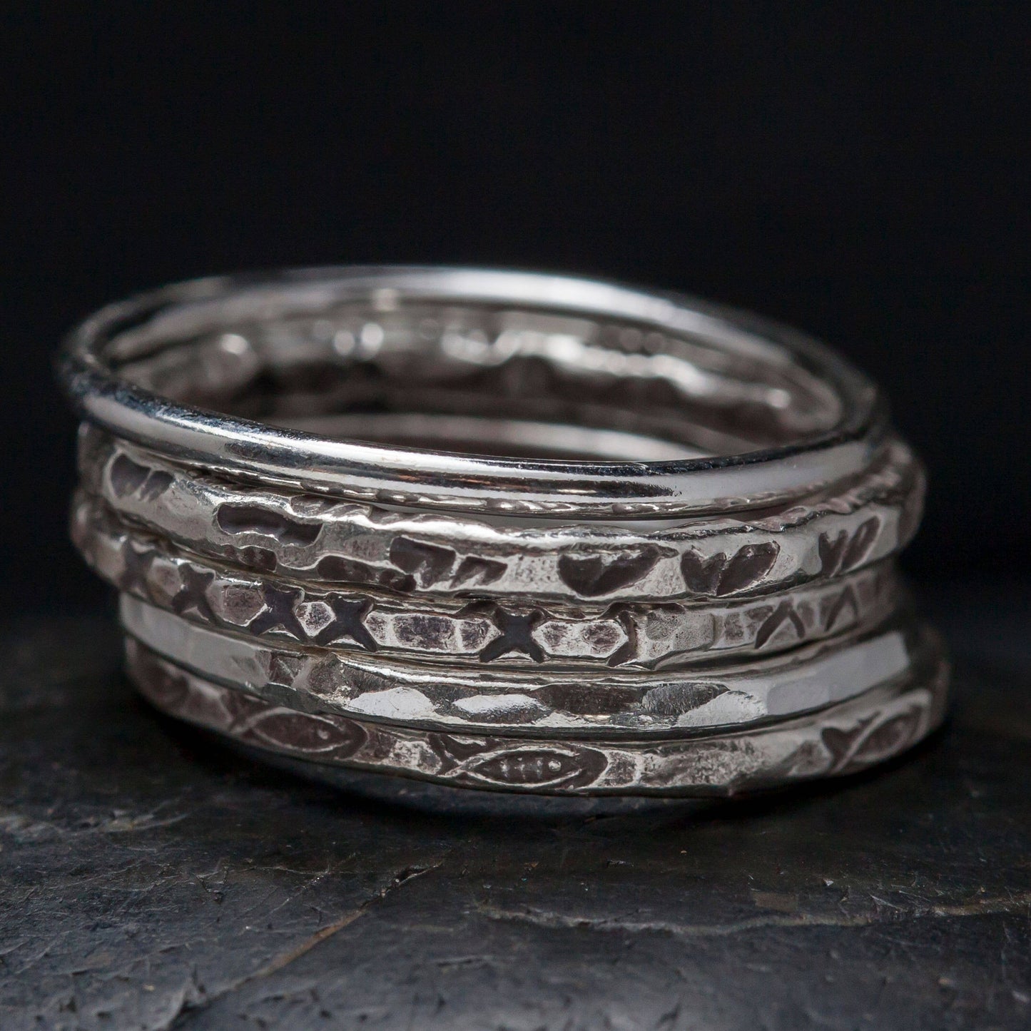 HTSR001 Hill Tribe Sterling Silver Stacking Ring Set