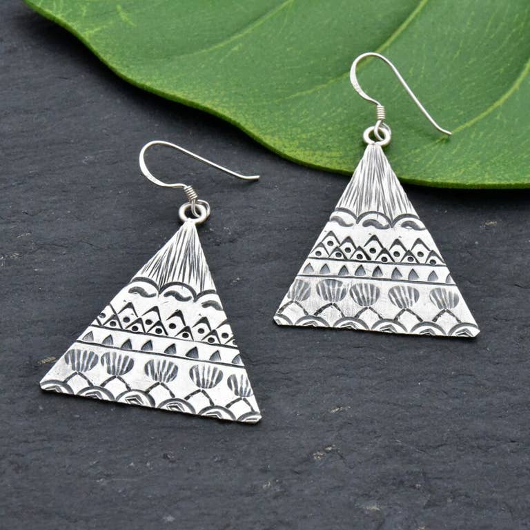Hill Tribal Silver Triangle Earring