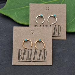 Sterling Silver Open Circle Studs w/ Turquoise Earrings