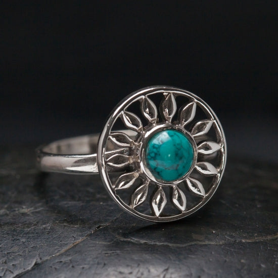 SR042T| Sterling Silver Turquoise Ray Ring