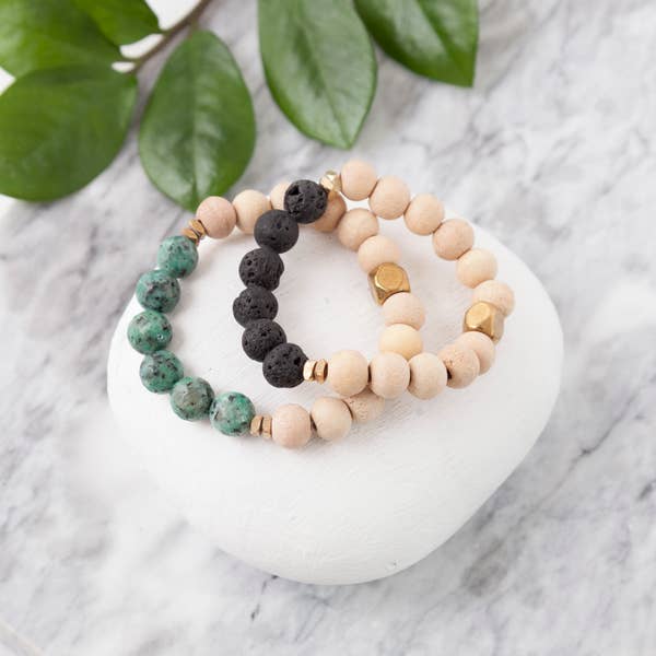 Baizaar |  Wood Beaded Bracelet w/ Turquoise Beads