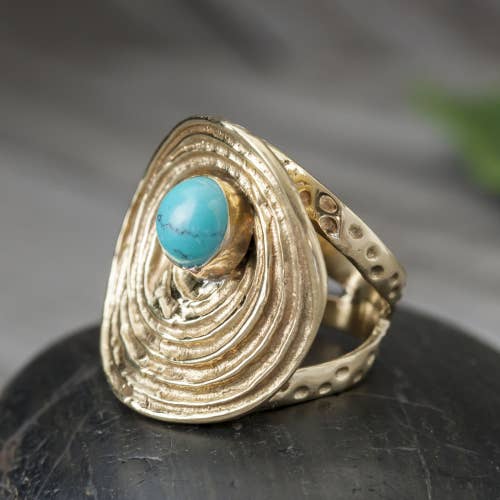 BR025 Turquoise Brass Labyrinth Ring
