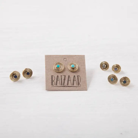 Baizaar | Brass Spiral Turquoise Studs
