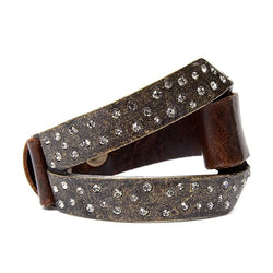 5112| Split Metal Crystal and Leather Bracelet