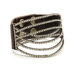 5168| Curved Crystal Lined Leather Bracelet