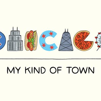 Chicago Icons Lettering Postcard